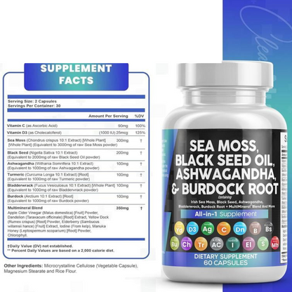 Sea Moss Black Seed Oil Ashwagandha & Burdock Root