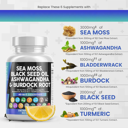 Sea Moss Black Seed Oil Ashwagandha & Burdock Root